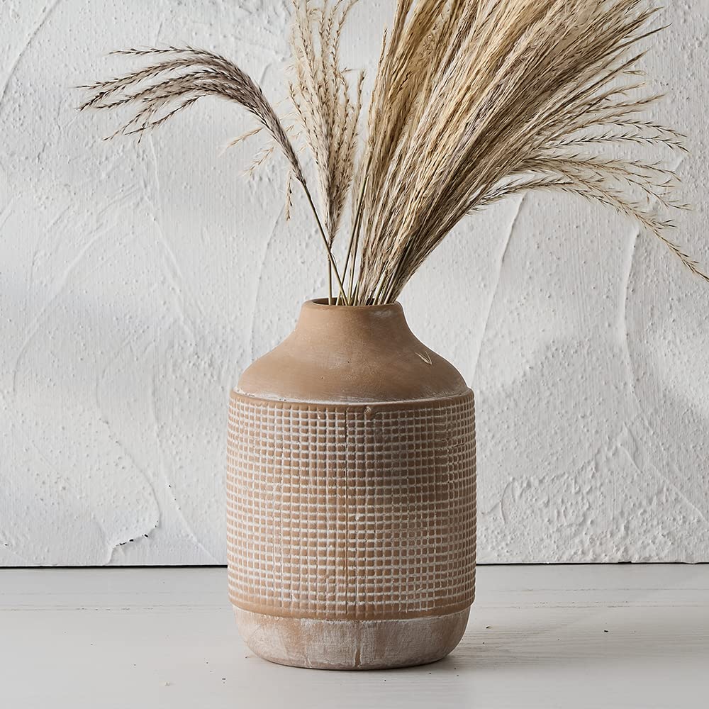 Rustic Ceramic Farmhouse Vase with Pampas Grass
