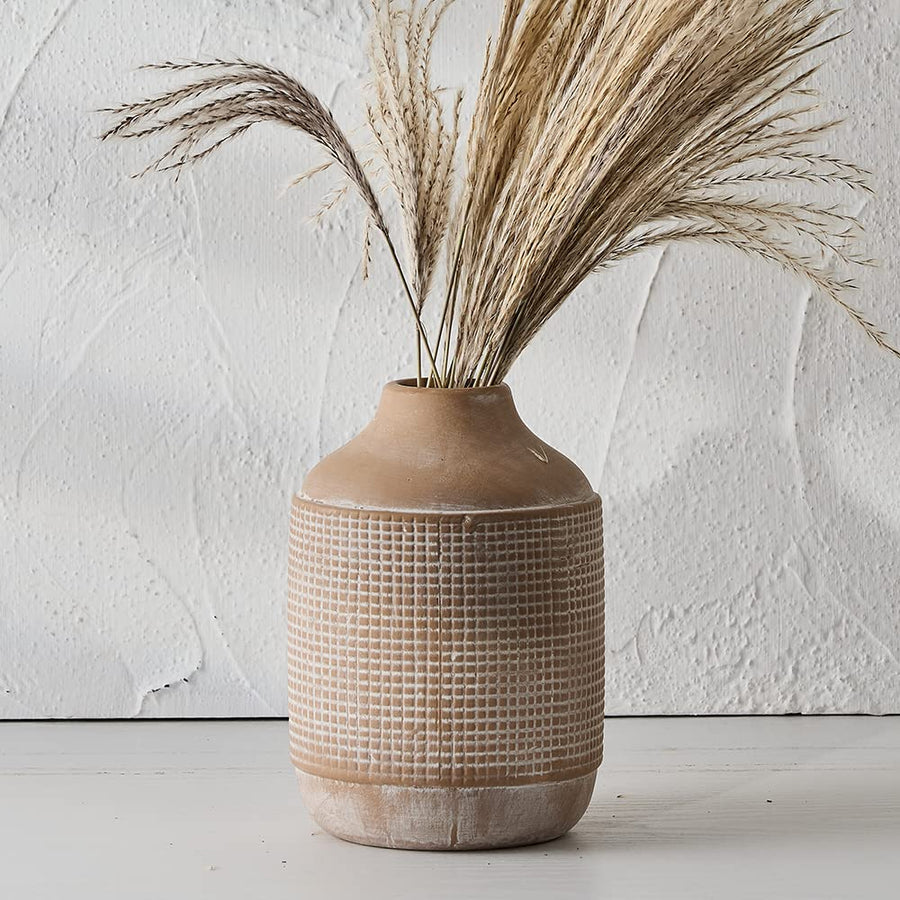 Rustic Ceramic Farmhouse Vase with Pampas Grass