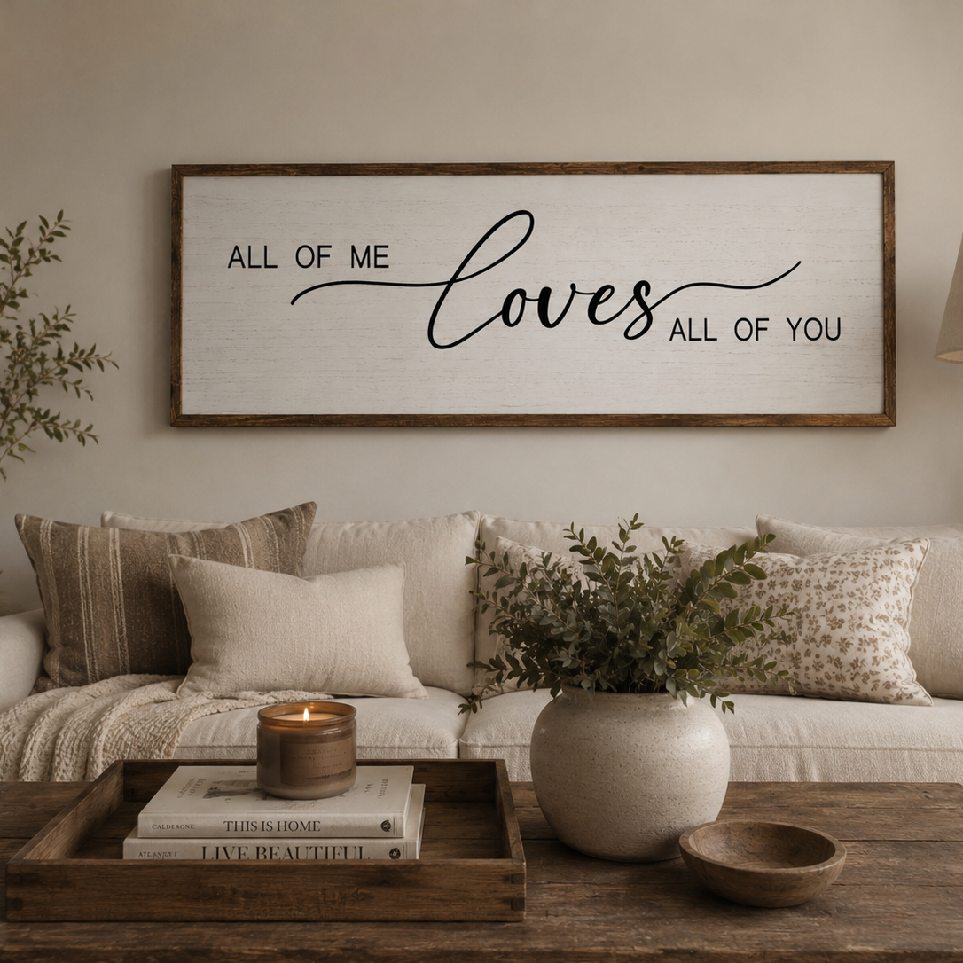 Rustic Farmhouse "All of Me" Wall Sign | 40" x 15"