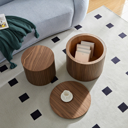 Walnut Ribbed Nesting Coffee Tables | Set of 2
