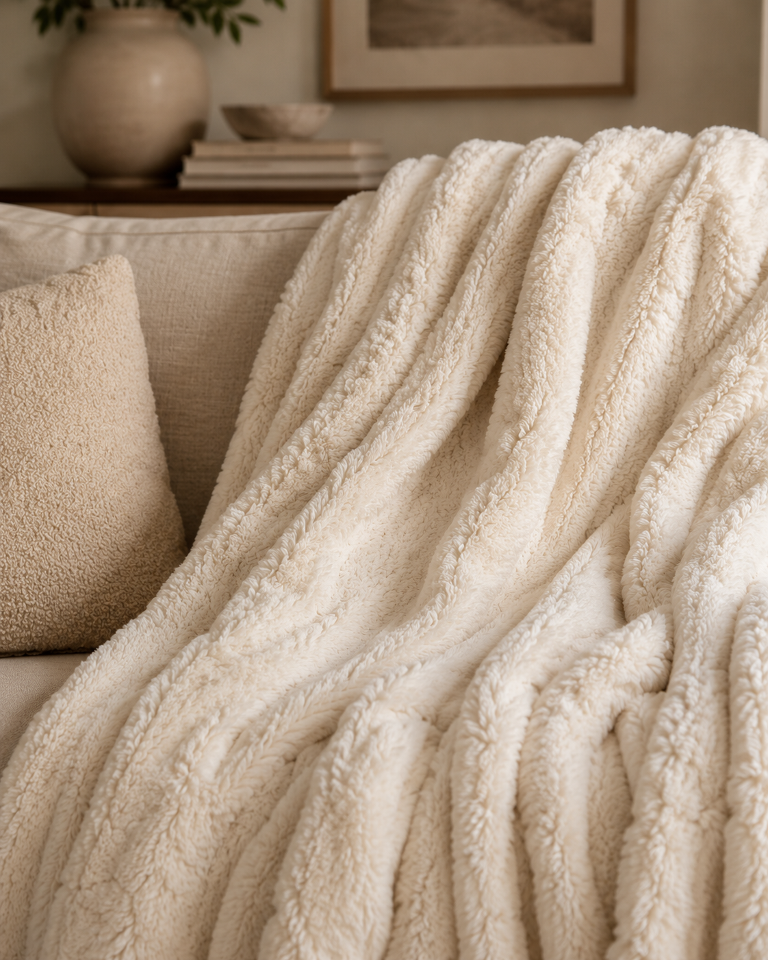 Ivory Faux Fur Throw Blanket | 50"x60"
