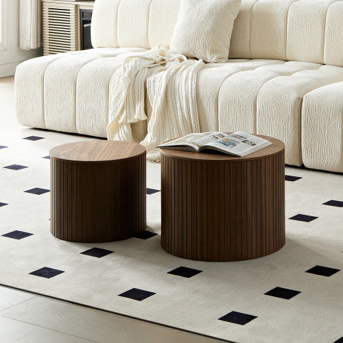 Walnut Ribbed Nesting Coffee Tables | Set of 2