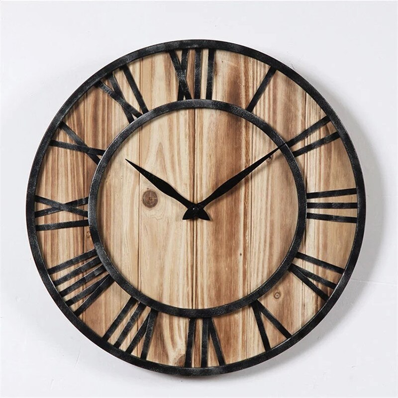 Rustic Roman Numeral Wall Clock | 16” Wood & Iron
