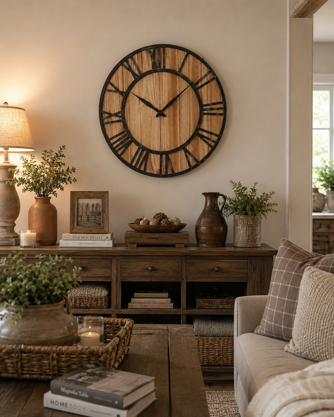 Rustic Roman Numeral Wall Clock | 16” Wood & Iron