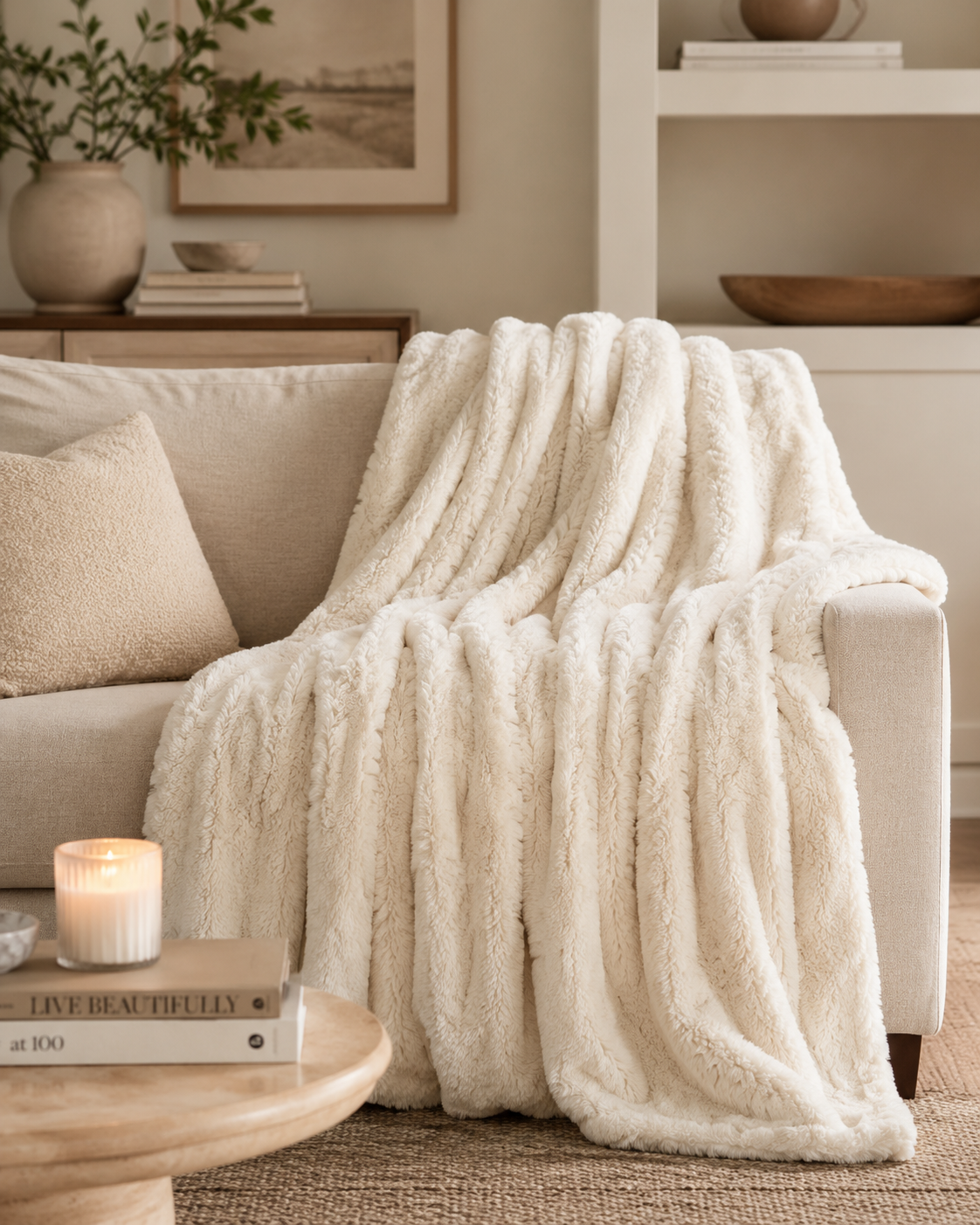 Ivory Faux Fur Throw Blanket | 50"x60"
