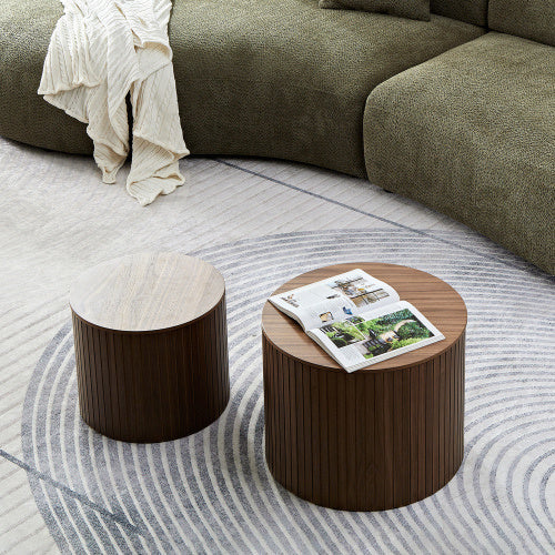 Walnut Ribbed Nesting Coffee Tables | Set of 2
