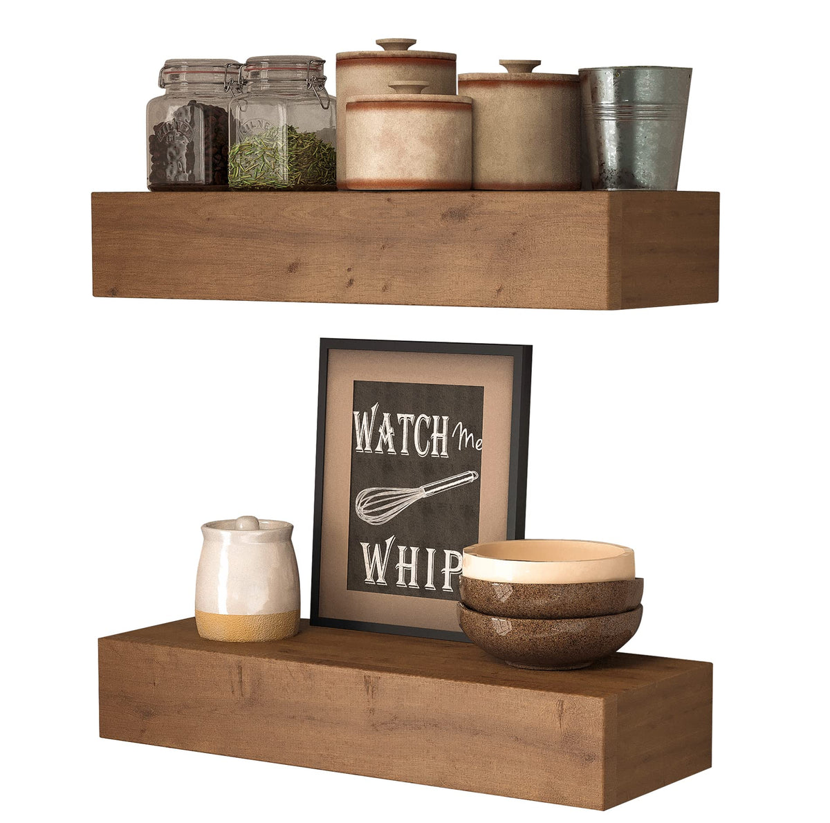 Rustic Wood Handmade Floating Shelf Set (Light Walnut, 17 Inch – 2 Pack)