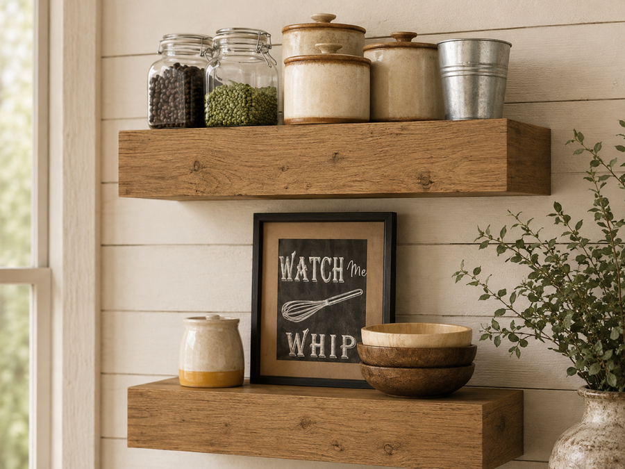 Rustic Wood Handmade Floating Shelf Set (Light Walnut, 17 Inch – 2 Pack)