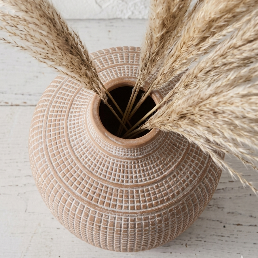 Rustic Ceramic Farmhouse Vase with Pampas Grass