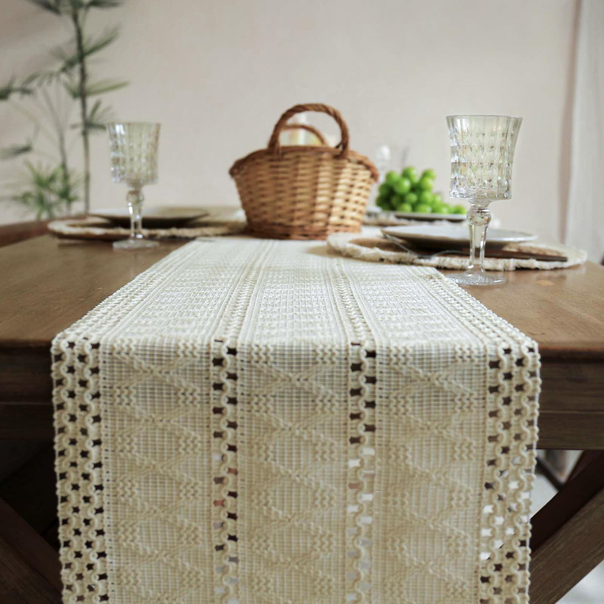 Crochet Lace Table Runner | Tasseled Farmhouse Accent