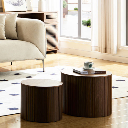 Walnut Ribbed Nesting Coffee Tables | Set of 2
