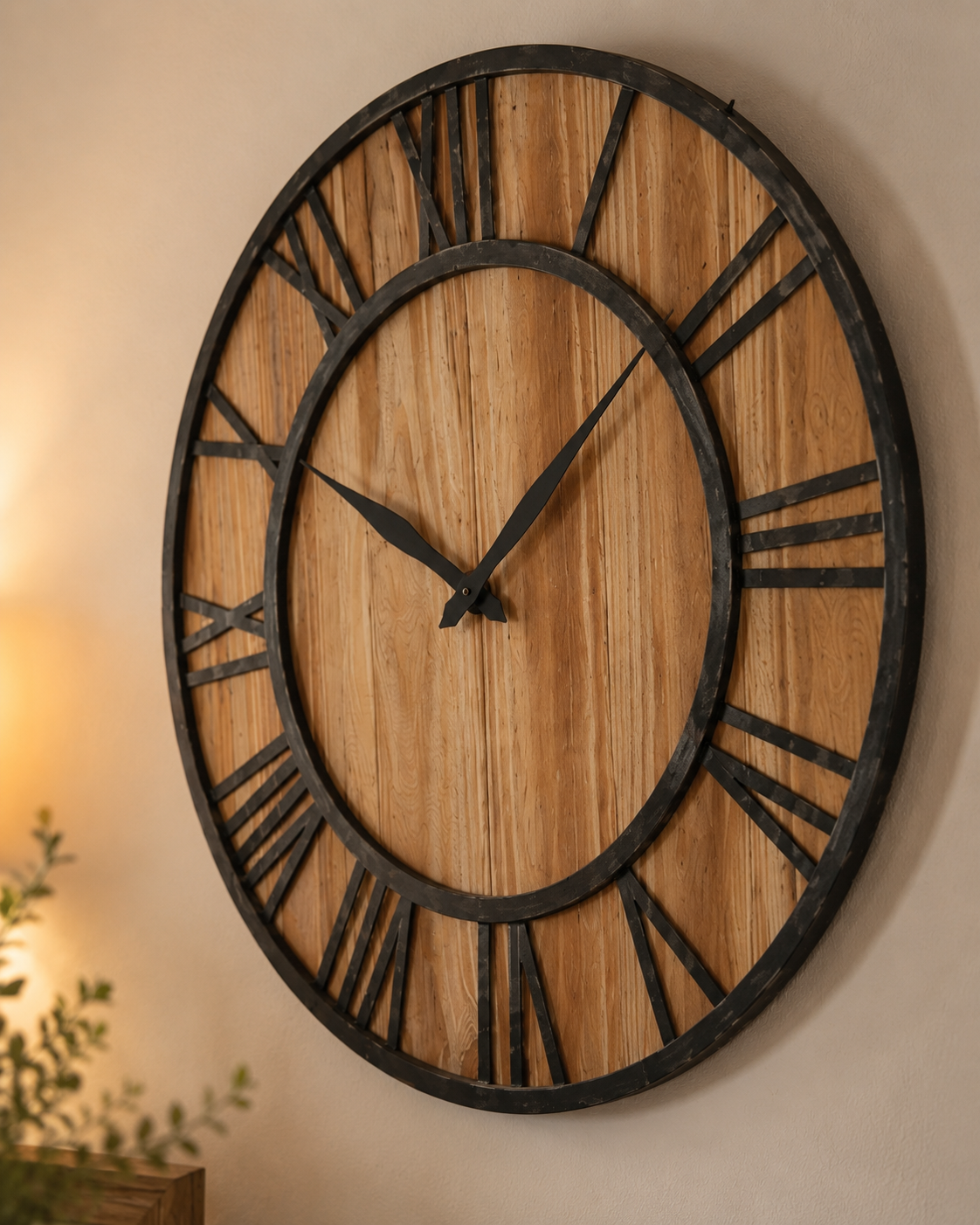 Rustic Roman Numeral Wall Clock | 16” Wood & Iron