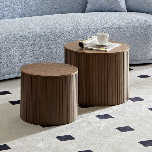Walnut Ribbed Nesting Coffee Tables | Set of 2