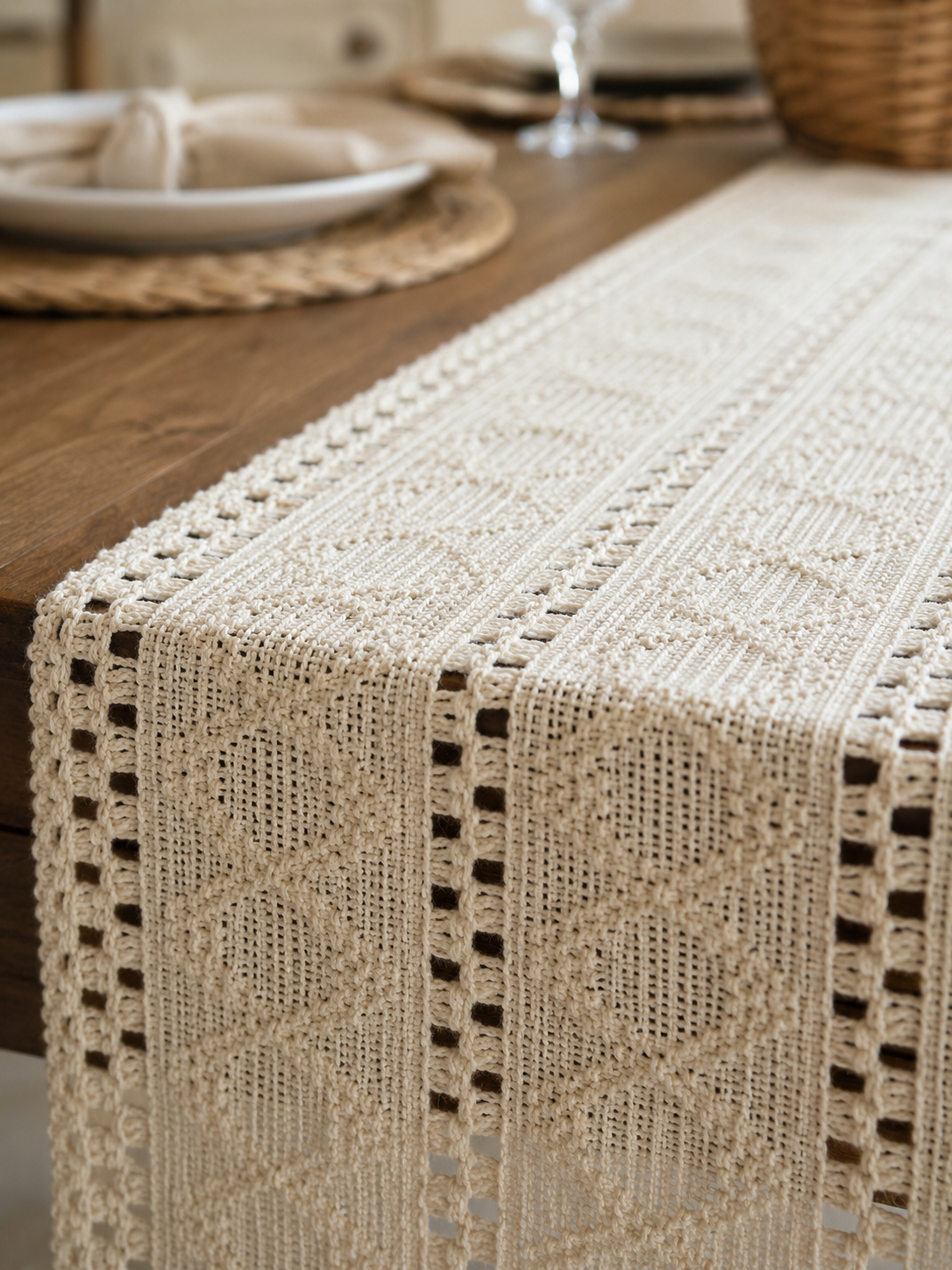 Crochet Lace Table Runner | Tasseled Farmhouse Accent